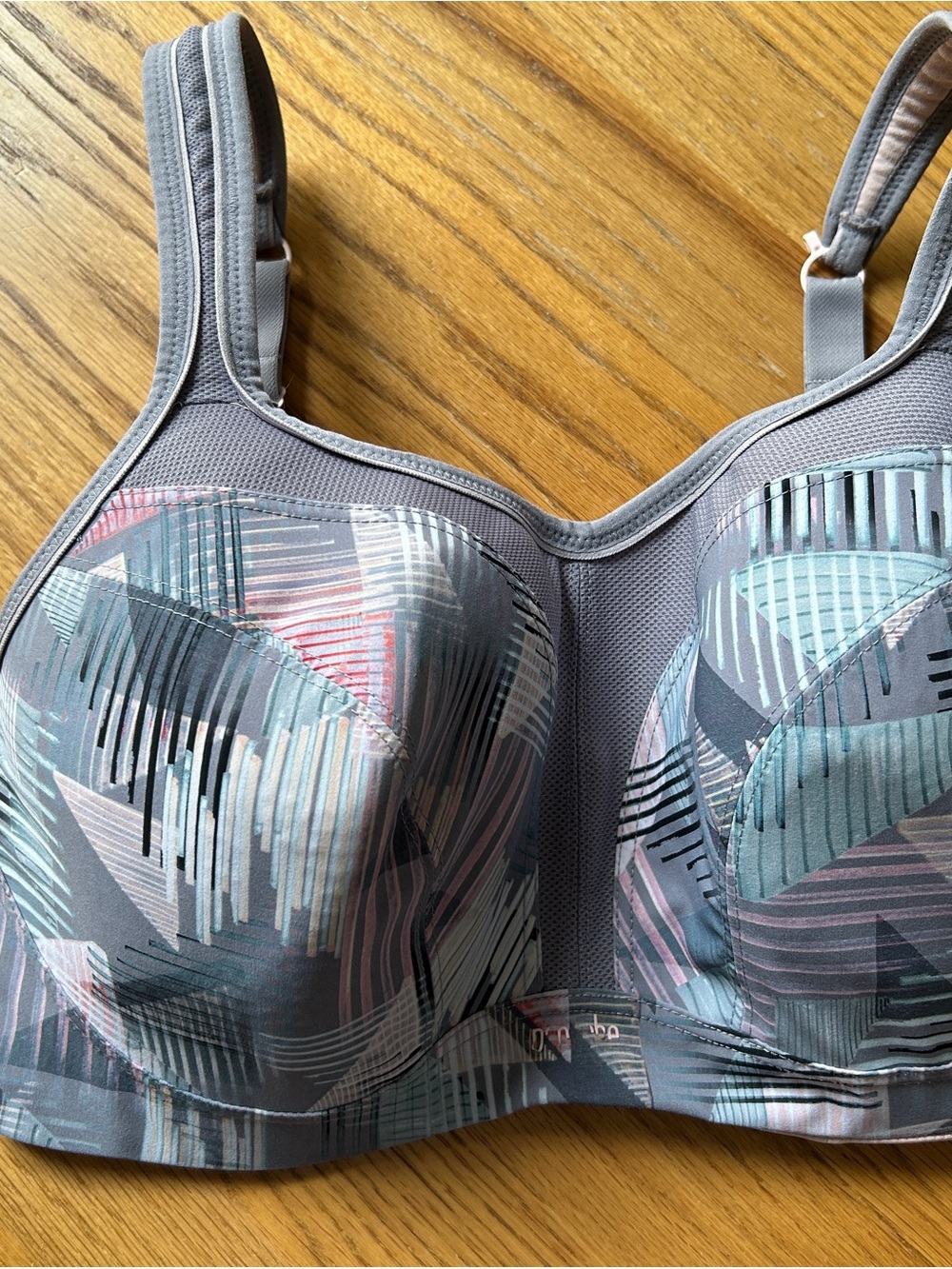 Panache Gray/Pink/Aqua Geometric Pattern Sports Bra - UK 36F